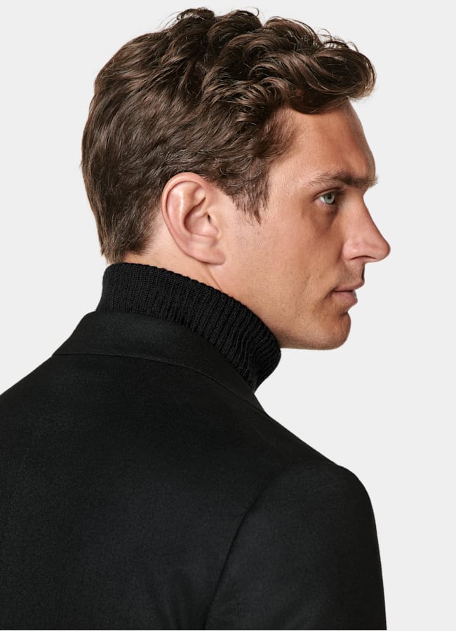 SUITSUPPLY Winter Pure S120's Wool Flannel by Vitale Barberis Canonico, Italy Black Relaxed Fit Roma Suit Jacket