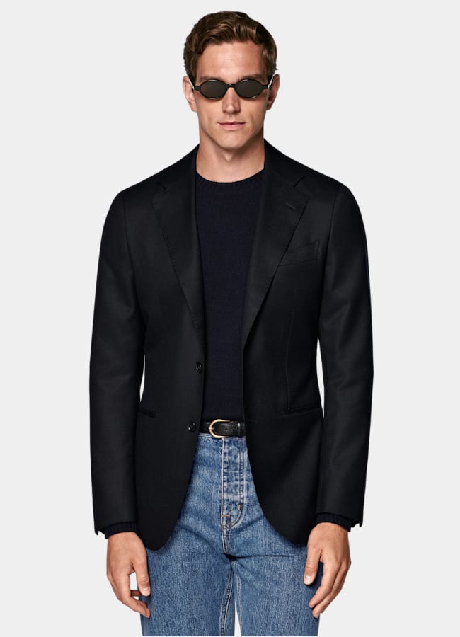 SUITSUPPLY Winter Reiner S120er Schurwolle-Flanell von Vitale Barberis Canonico, Italien Havana Anzugsakko Navy Tailored Fit