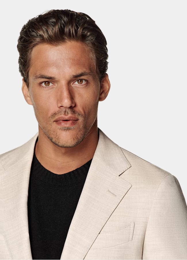 SUITSUPPLY All Season Wrinkle-Free 4-Ply Wool by Rogna, Italy Sand Tailored Fit Havana Suit Jacket