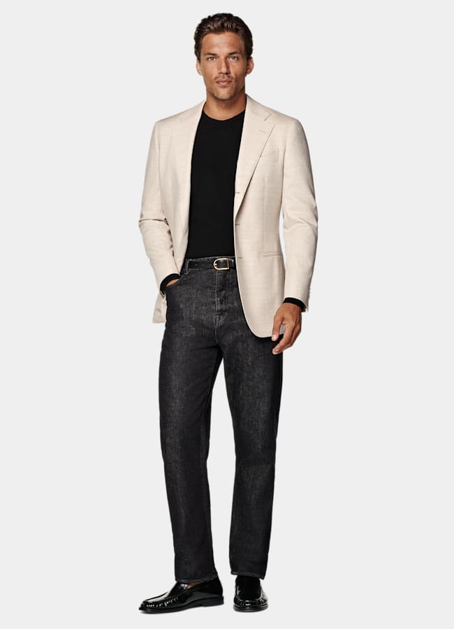 SUITSUPPLY All Season Wrinkle-Free 4-Ply Wool by Rogna, Italy Sand Tailored Fit Havana Suit Jacket