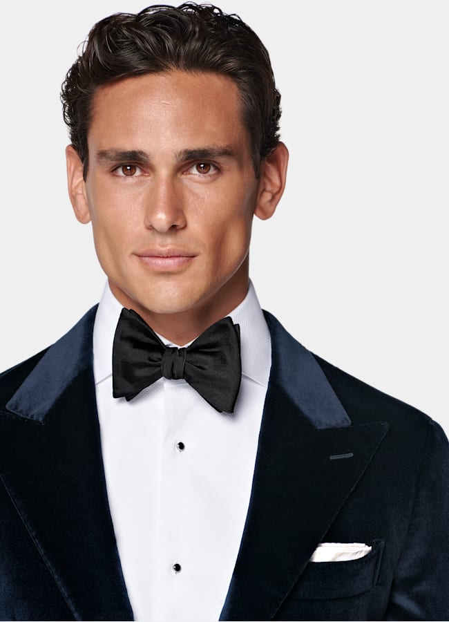 SUITSUPPLY Winter Stretch Cotton Velvet by Pontoglio, Italy Navy Tailored Fit Havana Dinner Jacket
