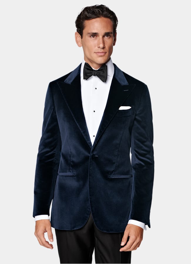 SUITSUPPLY Winter Stretch Cotton Velvet by Pontoglio, Italy Navy Tailored Fit Havana Dinner Jacket