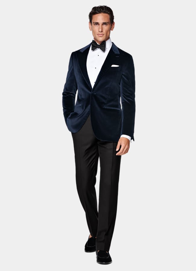 SUITSUPPLY Winter Stretch Cotton Velvet by Pontoglio, Italy Navy Tailored Fit Havana Dinner Jacket