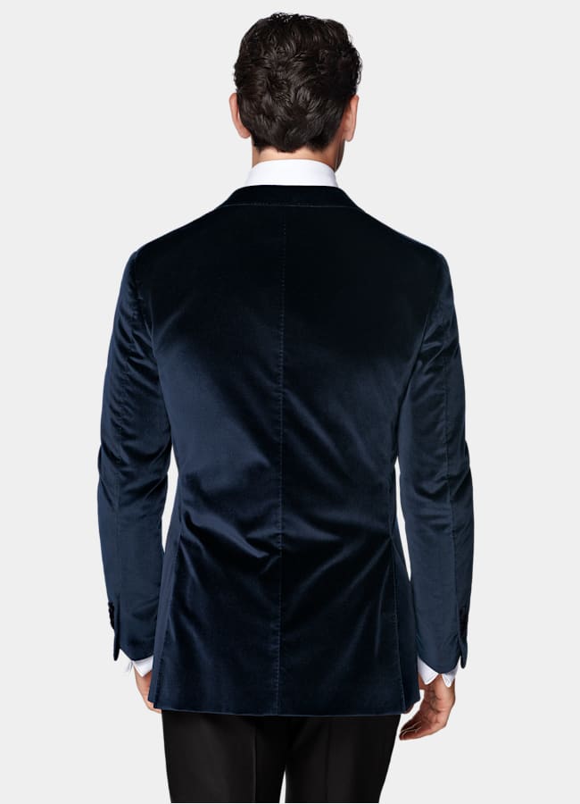 SUITSUPPLY Winter Stretch Cotton Velvet by Pontoglio, Italy Navy Tailored Fit Havana Dinner Jacket