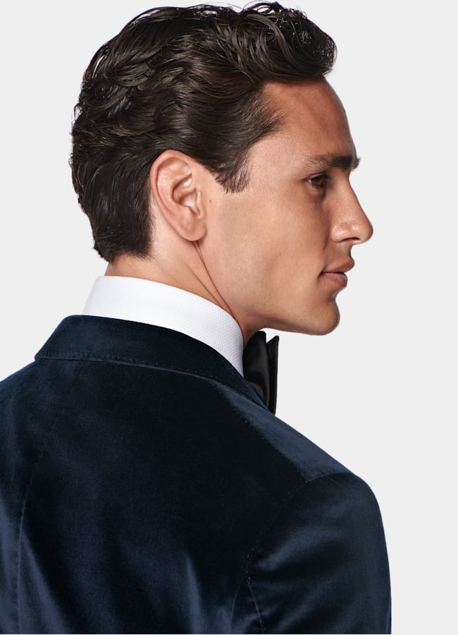 SUITSUPPLY Winter Stretch Cotton Velvet by Pontoglio, Italy Navy Tailored Fit Havana Dinner Jacket