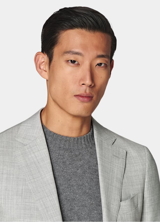 SUITSUPPLY All Season Pure S120's Tropical Wool by Vitale Barberis Canonico, Italy Light Grey Perennial Tailored Fit Havana Suit Jacket