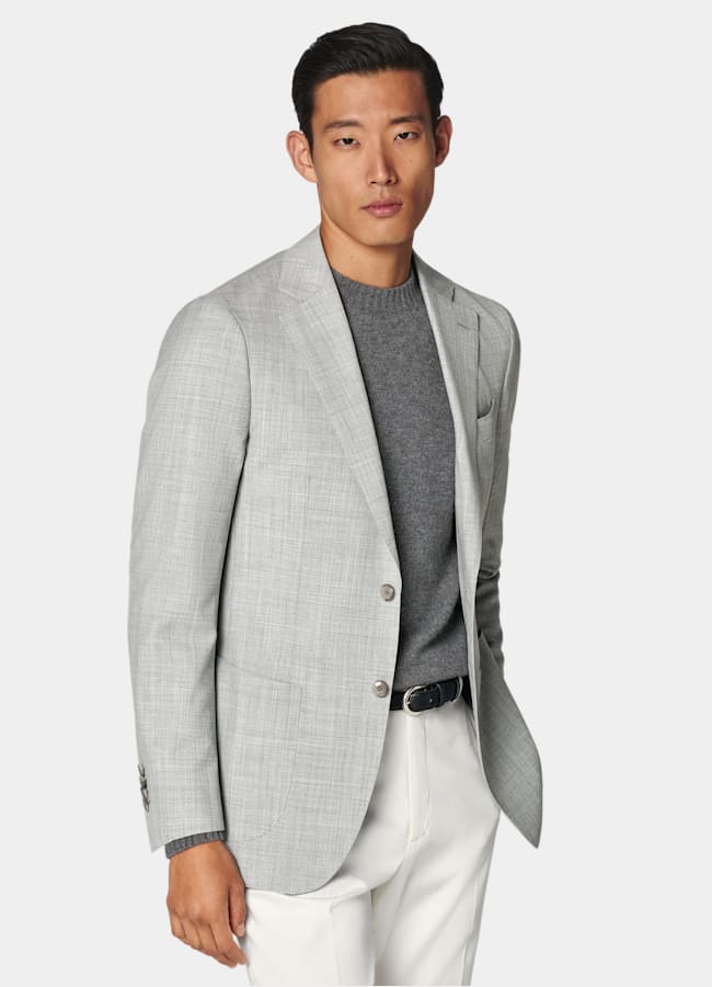 SUITSUPPLY All Season Pure S120's Tropical Wool by Vitale Barberis Canonico, Italy Light Grey Perennial Tailored Fit Havana Suit Jacket
