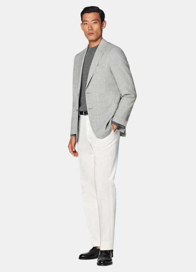 SUITSUPPLY All Season Pure S120's Tropical Wool by Vitale Barberis Canonico, Italy Light Grey Perennial Tailored Fit Havana Suit Jacket