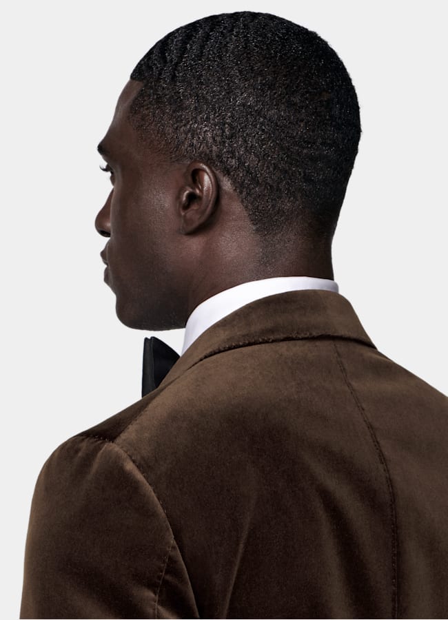 SUITSUPPLY Winter Stretch Cotton Velvet by Pontoglio, Italy Dark Brown Tailored Fit Havana Dinner Jacket