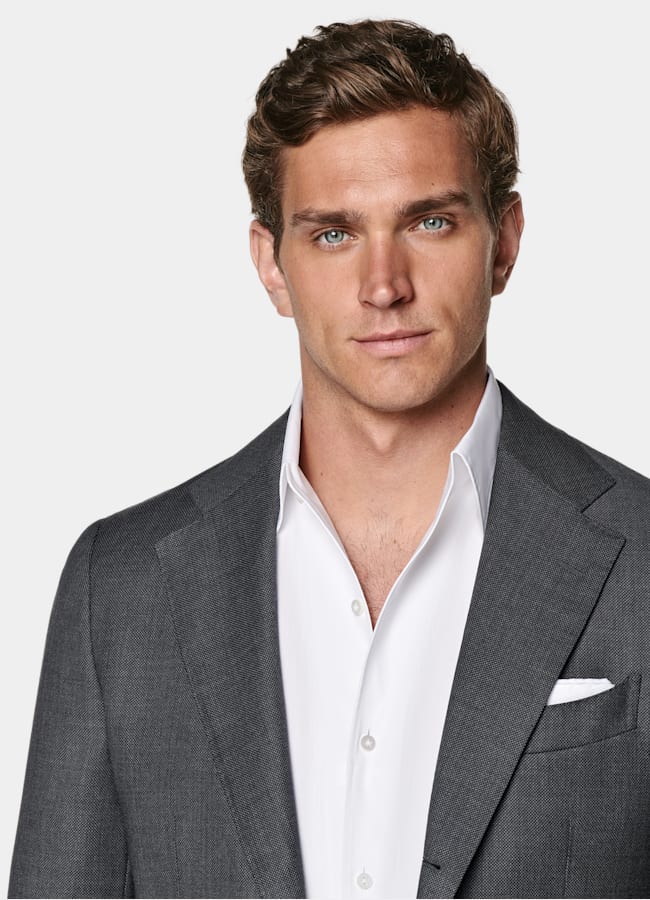 SUITSUPPLY All Season Pure S130's Wool by Reda, Italy Dark Grey Bird's Eye Tailored Fit Havana Suit Jacket