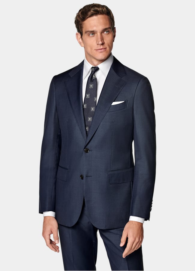 SUITSUPPLY All Season Pure S110's Wool by Vitale Barberis Canonico, Italy Mid Blue Tailored Fit Havana Suit Jacket