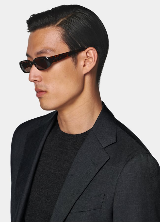 SUITSUPPLY All Season Pure Wool by Reda, Italy Dark Grey Perennial Tailored Fit Havana Suit Jacket