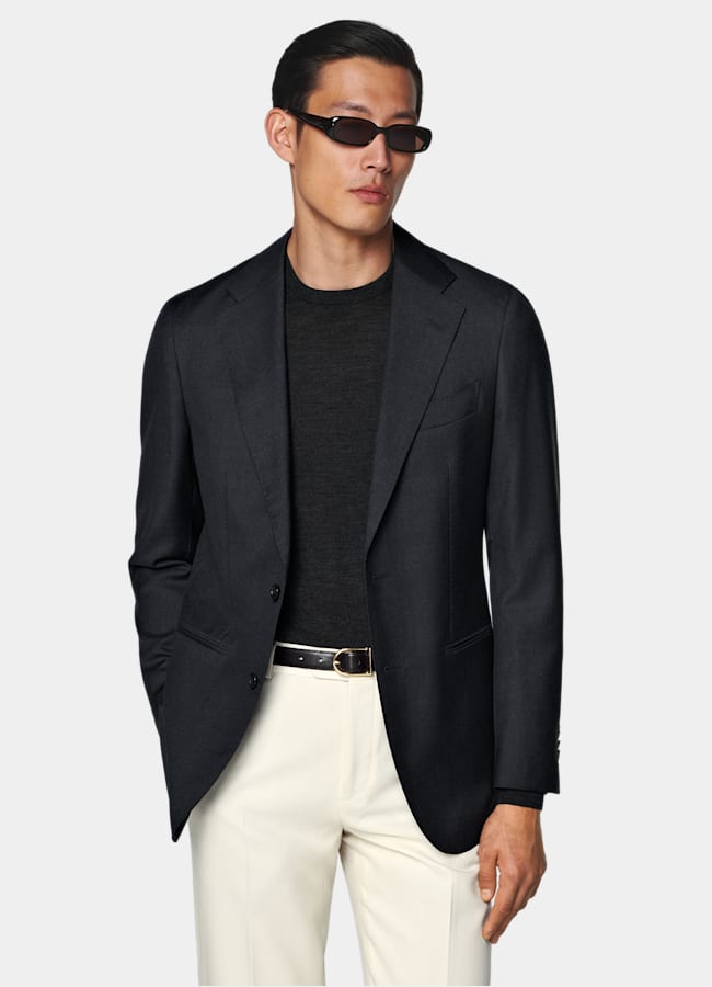 SUITSUPPLY All Season Pure Wool by Reda, Italy Dark Grey Perennial Tailored Fit Havana Suit Jacket