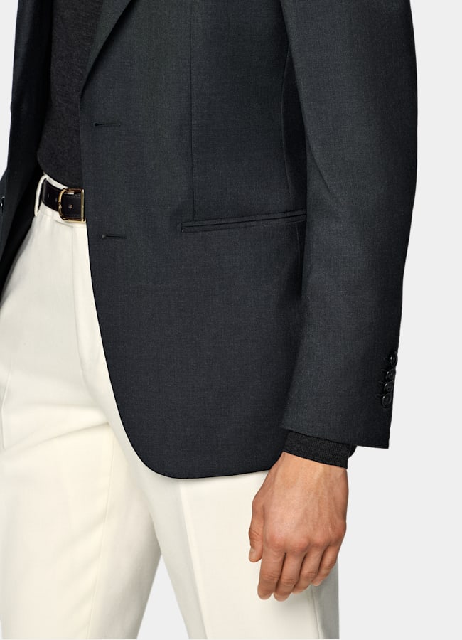 SUITSUPPLY All Season Pure Wool by Reda, Italy Dark Grey Perennial Tailored Fit Havana Suit Jacket