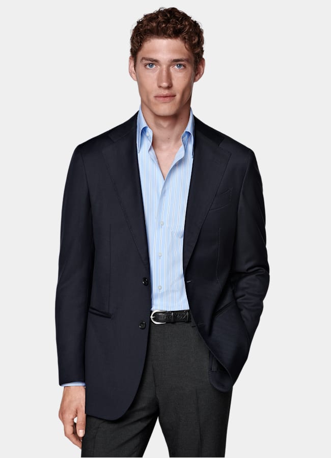 SUITSUPPLY All Season Pure Wool by Reda, Italy Navy Perennial Tailored Fit Havana Suit Jacket
