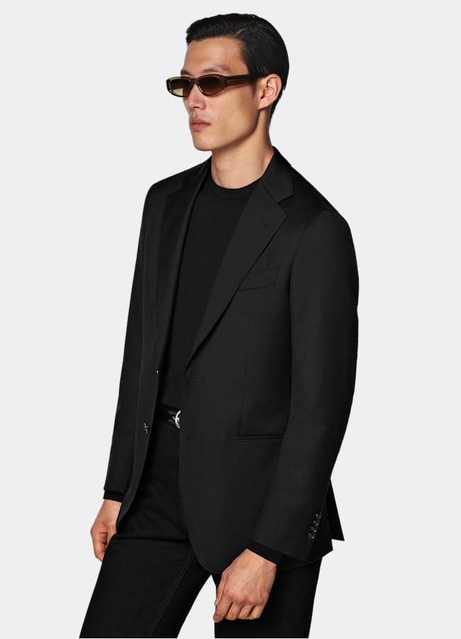 SUITSUPPLY All Season Pure Wool by Reda, Italy Black Perennial Tailored Fit Havana Suit Jacket