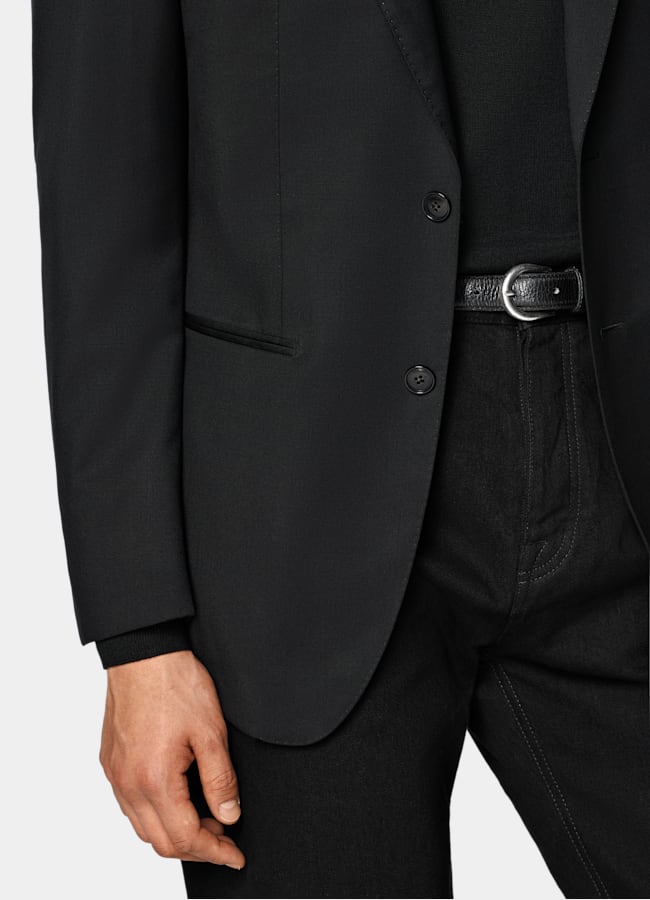 SUITSUPPLY All Season Pure Wool by Reda, Italy Black Perennial Tailored Fit Havana Suit Jacket