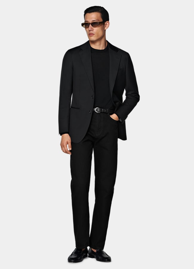 SUITSUPPLY All Season Pure Wool by Reda, Italy Black Perennial Tailored Fit Havana Suit Jacket