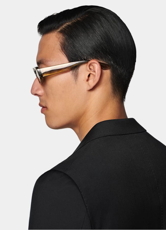 SUITSUPPLY All Season Pure Wool by Reda, Italy Black Perennial Tailored Fit Havana Suit Jacket