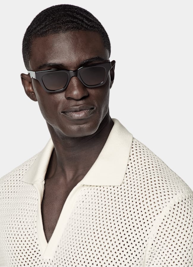 SUITSUPPLY Pure Cotton Off-White Crochet Buttonless Polo