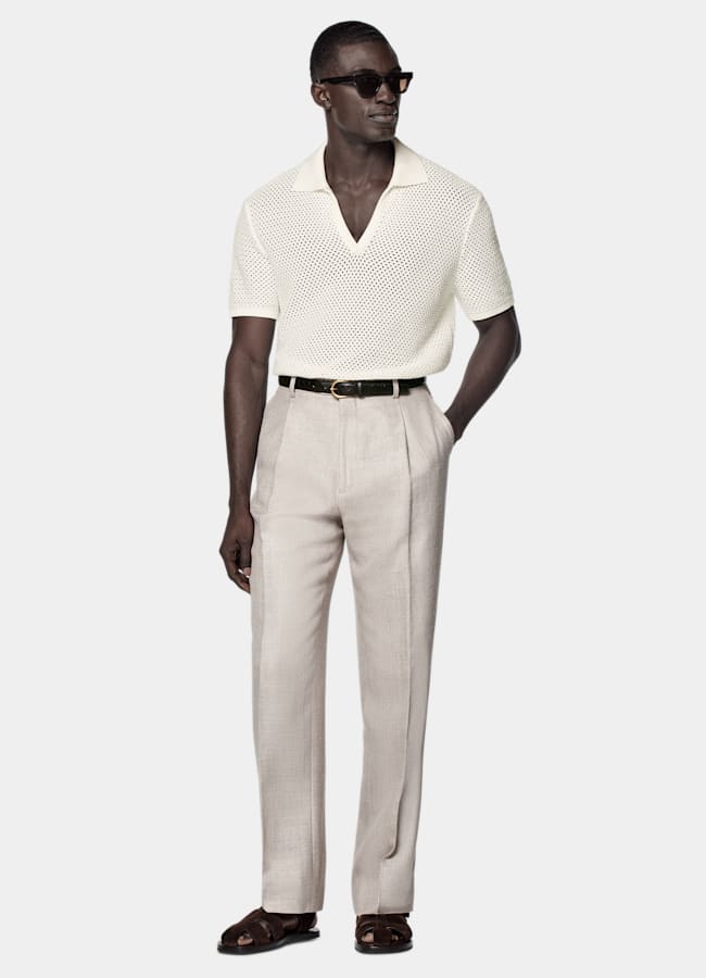 SUITSUPPLY Pure Cotton Off-White Crochet Buttonless Polo