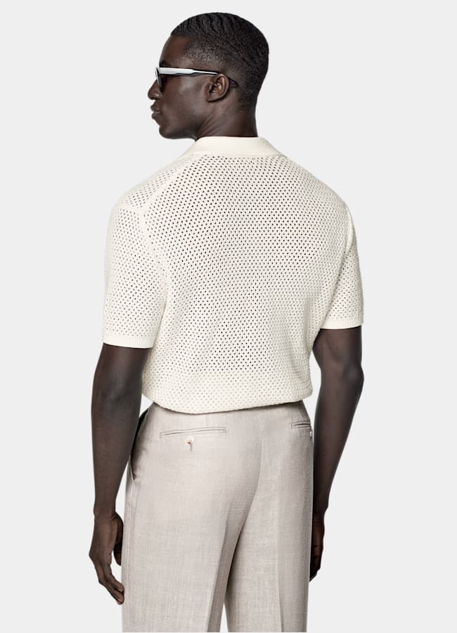 SUITSUPPLY Pure Cotton Off-White Crochet Buttonless Polo