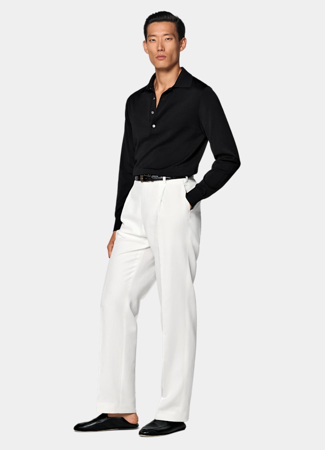 SUITSUPPLY Baumwolle-Seide Polo Langarm schwarz