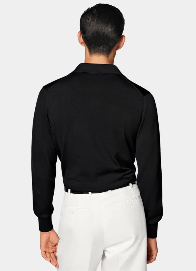 SUITSUPPLY Baumwolle-Seide Polo Langarm schwarz