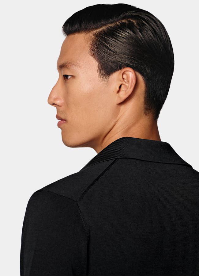 SUITSUPPLY Baumwolle-Seide Polo Langarm schwarz