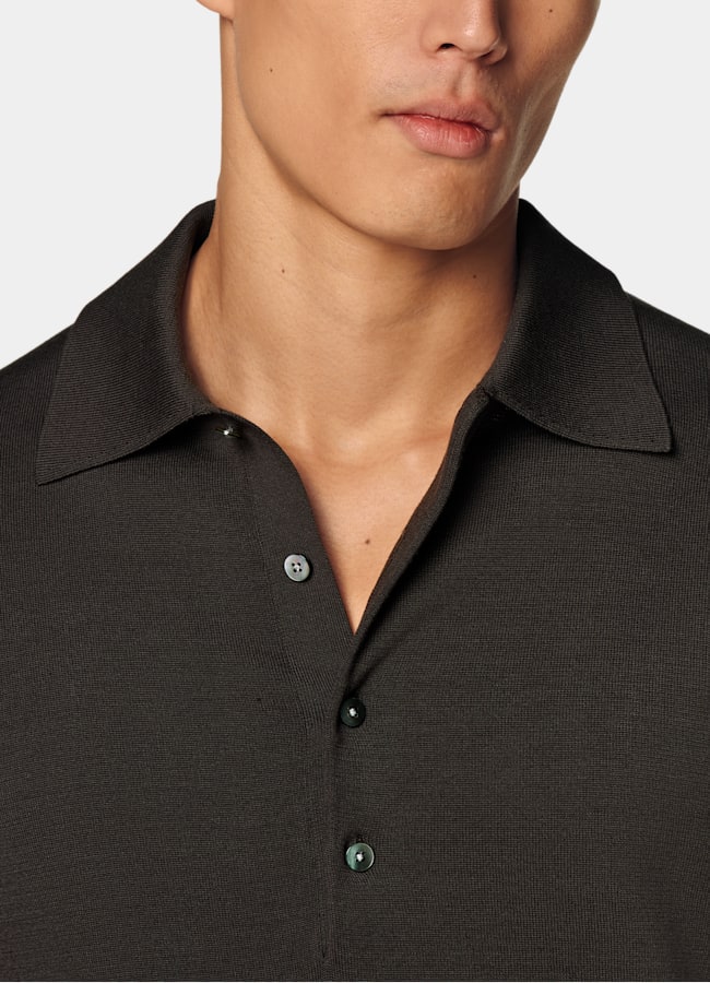 SUITSUPPLY Cotton Silk Dark Brown Long Sleeve Polo