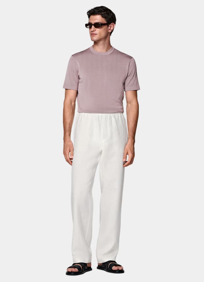 SUITSUPPLY Coton et soie Col rond à manches courtes rose foncé