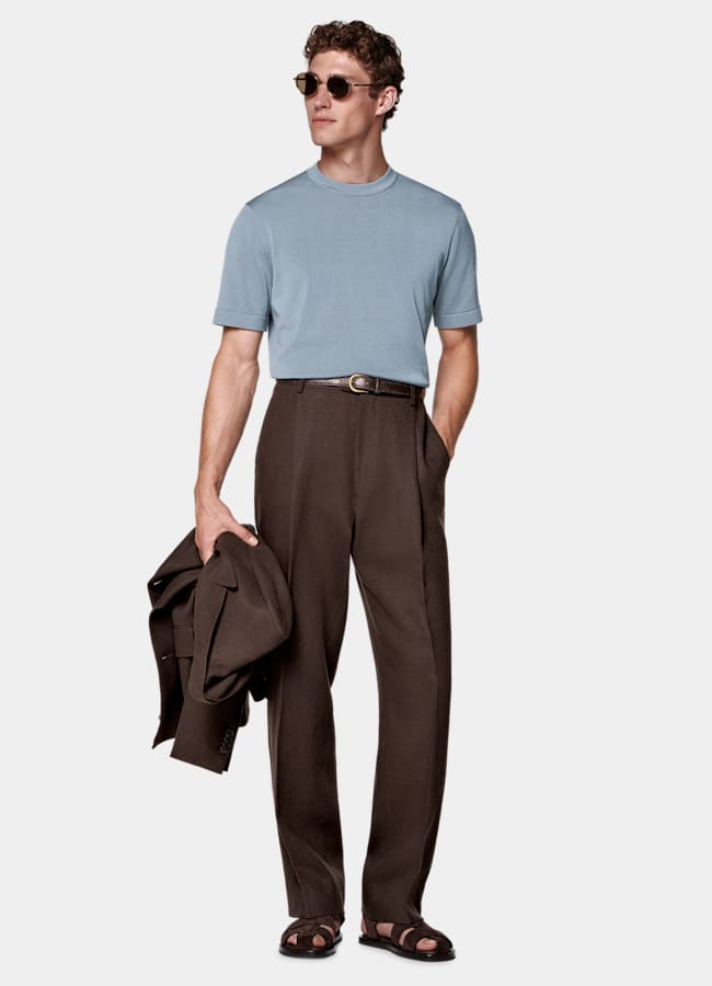 SUITSUPPLY Cotton Silk Light Blue Short Sleeve Crewneck