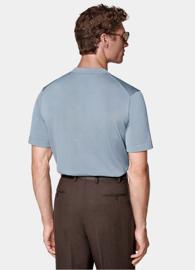 SUITSUPPLY Cotton Silk Light Blue Short Sleeve Crewneck