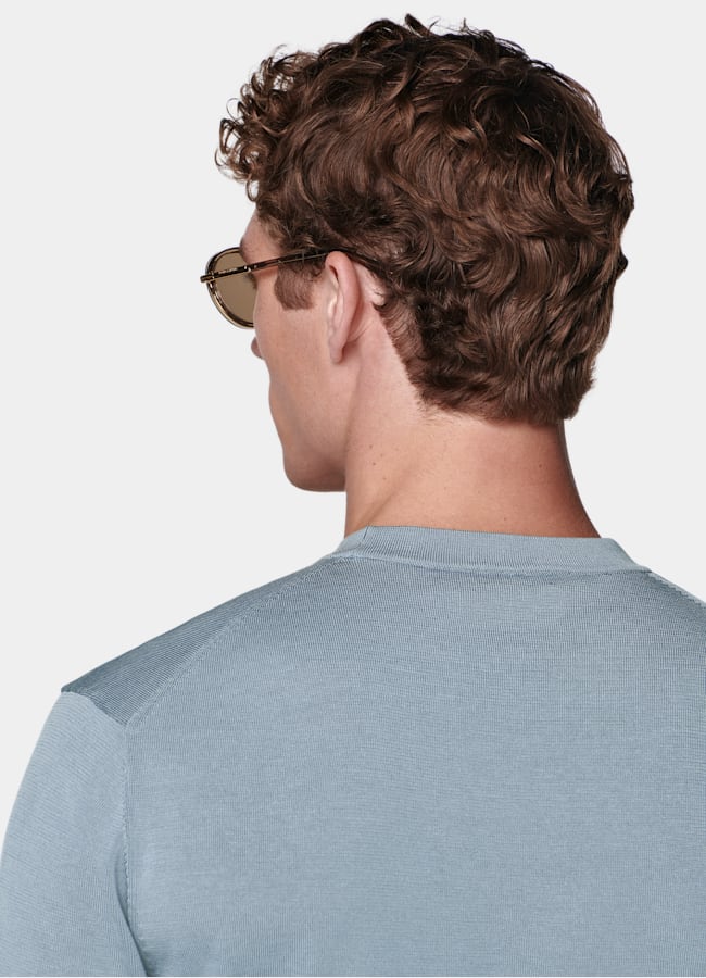 SUITSUPPLY Cotton Silk Light Blue Short Sleeve Crewneck