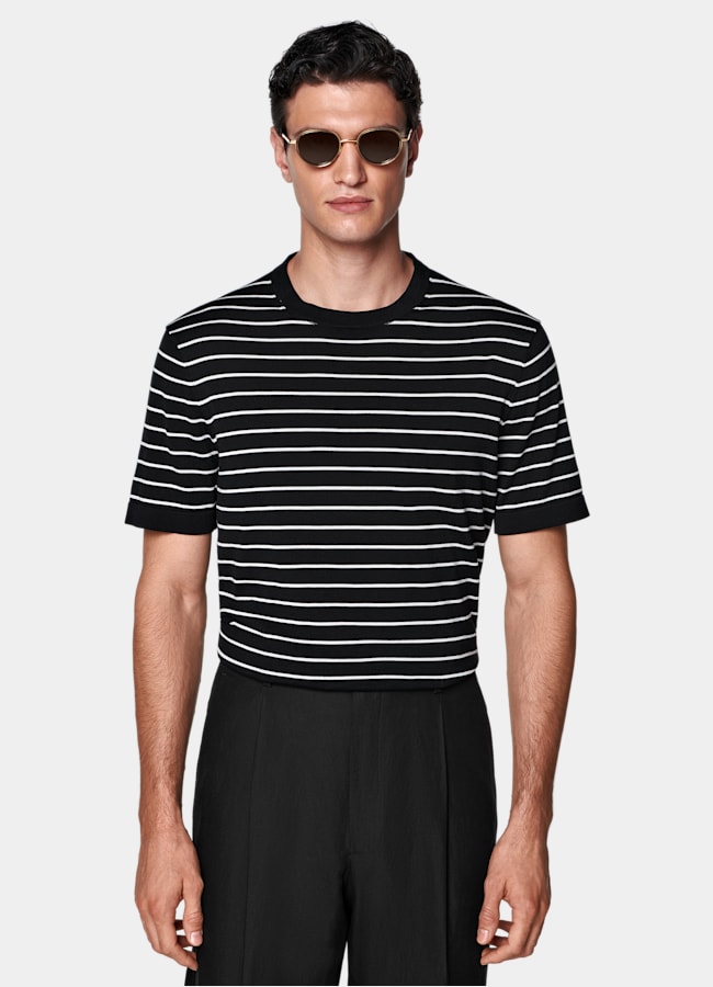 SUITSUPPLY Cotton Silk Black Short Sleeve Crewneck