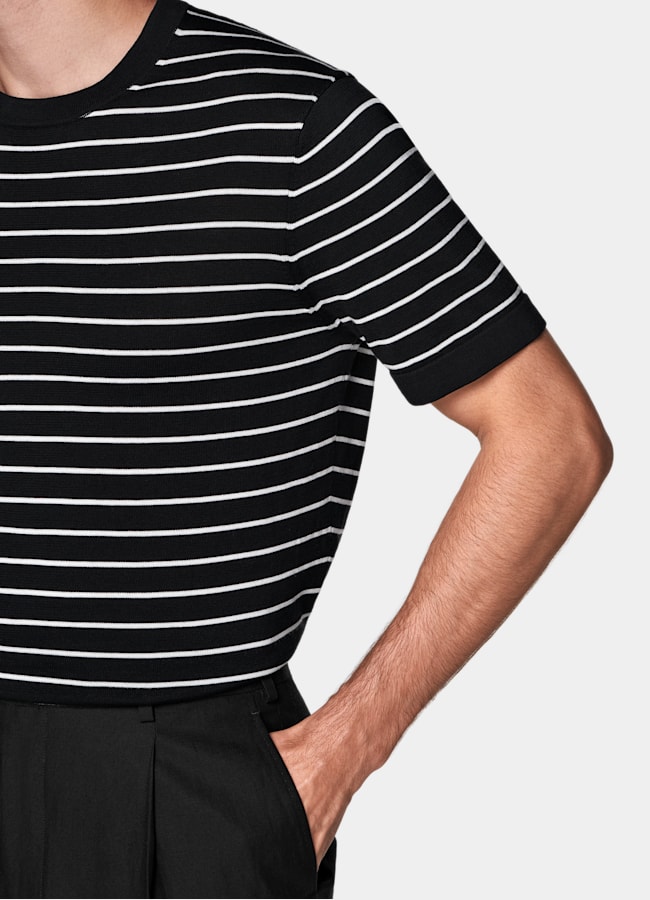 SUITSUPPLY Cotton Silk Black Short Sleeve Crewneck