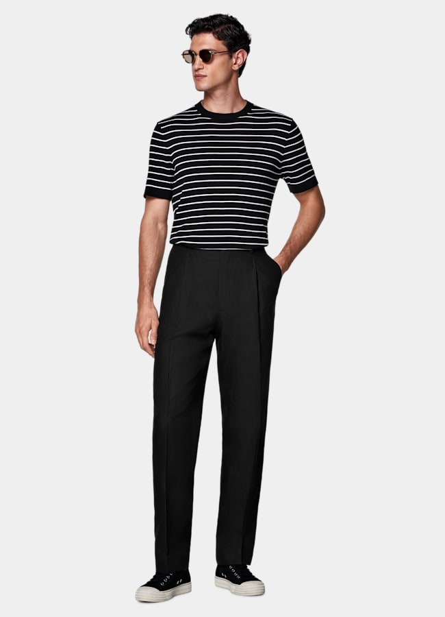 SUITSUPPLY Cotton Silk Black Short Sleeve Crewneck