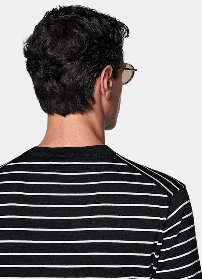 SUITSUPPLY Cotton Silk Black Short Sleeve Crewneck