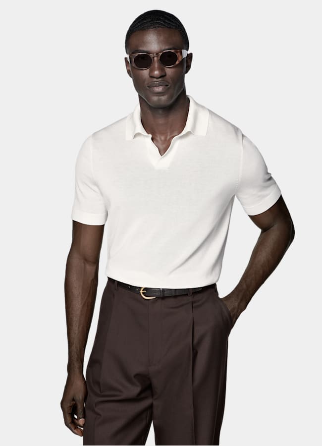 SUITSUPPLY Cotton Silk Off-White Buttonless Polo