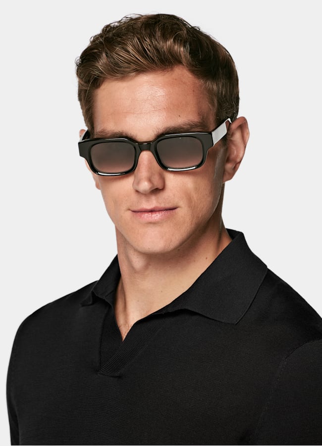 SUITSUPPLY Coton et soie Polo sans boutons noir