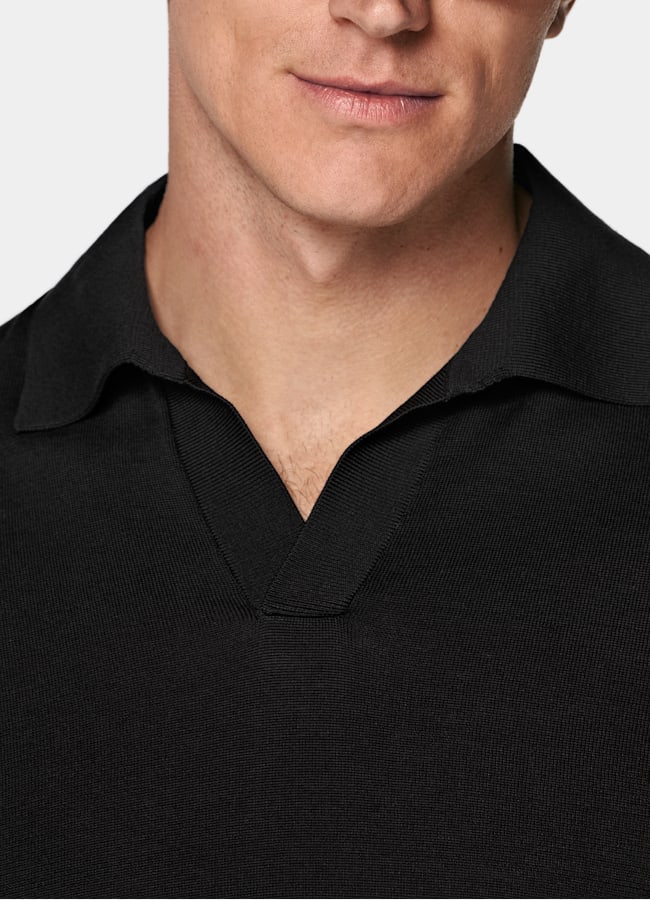 SUITSUPPLY Coton et soie Polo sans boutons noir