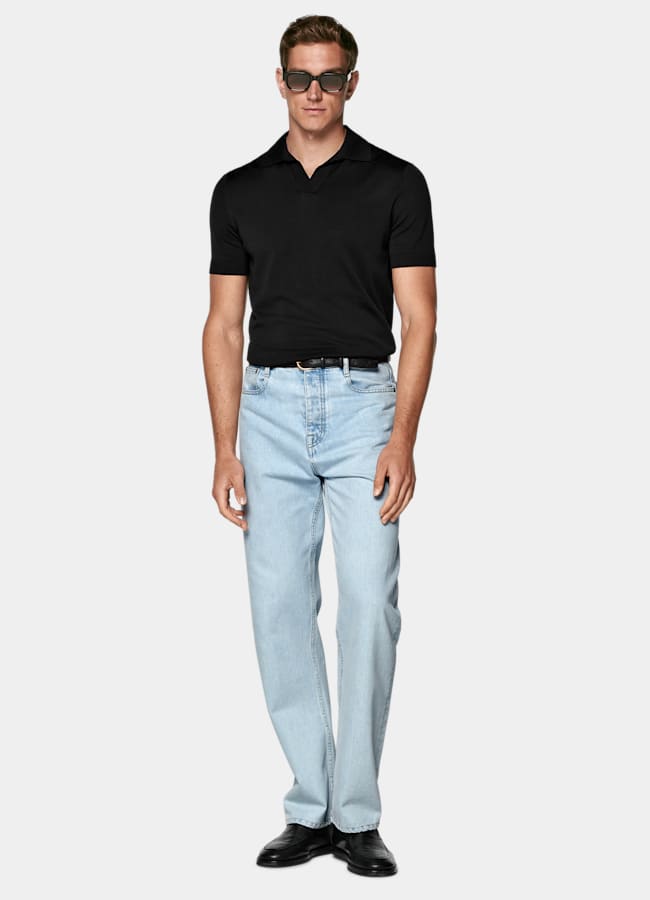 SUITSUPPLY Coton et soie Polo sans boutons noir