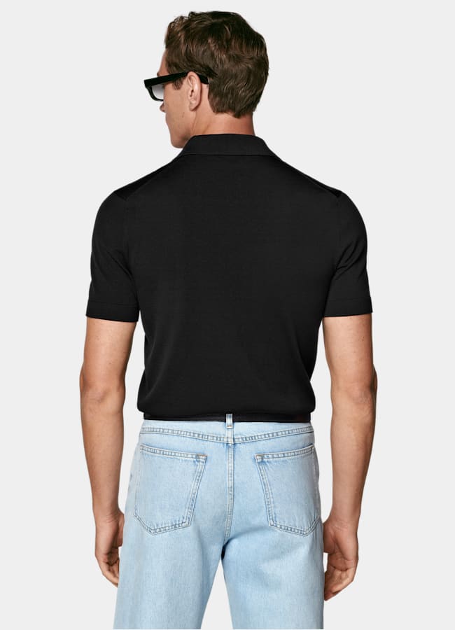 SUITSUPPLY Coton et soie Polo sans boutons noir