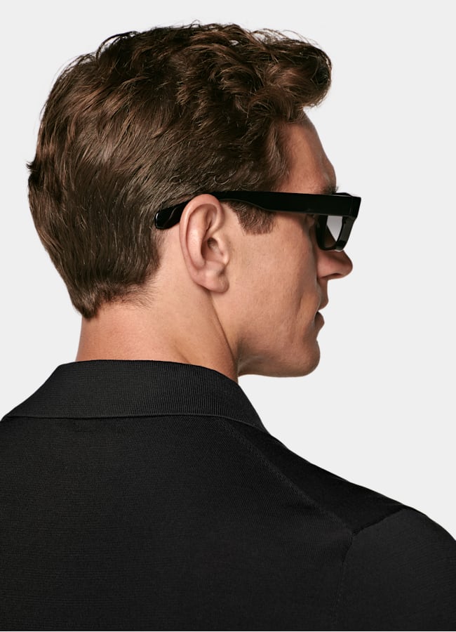 SUITSUPPLY Coton et soie Polo sans boutons noir