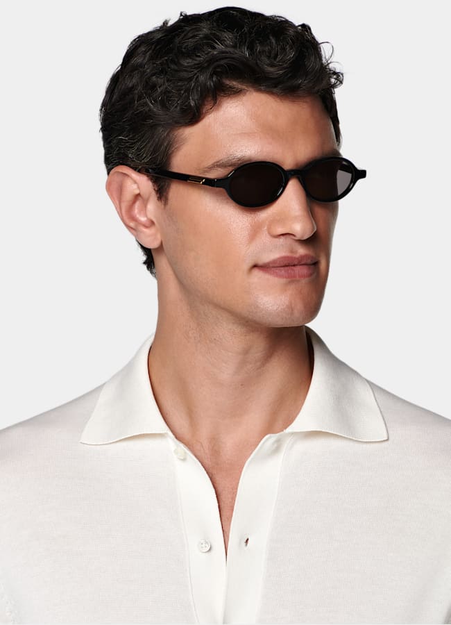 SUITSUPPLY Cotton Silk Off-White Long Sleeve Polo Cardigan