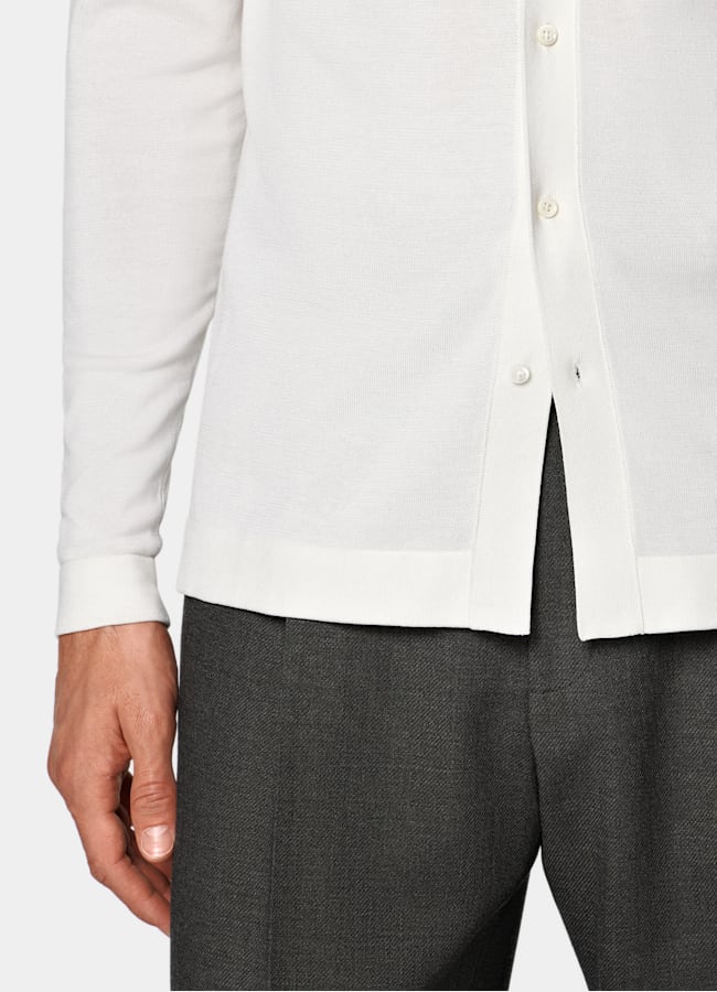 SUITSUPPLY Cotton Silk Off-White Long Sleeve Polo Cardigan