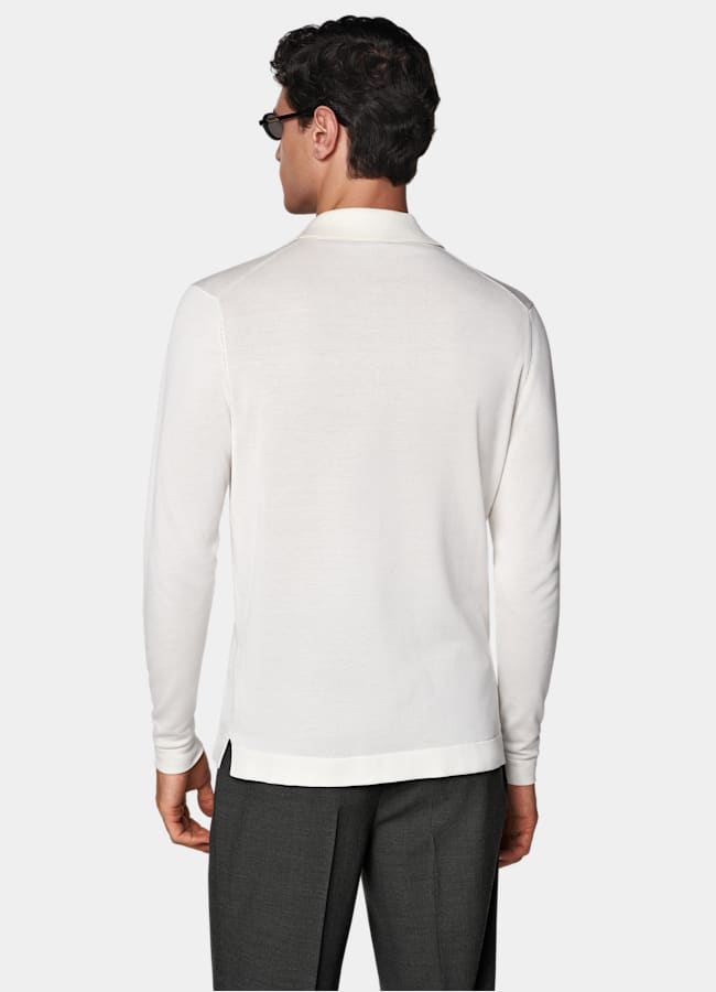 SUITSUPPLY Cotton Silk Off-White Long Sleeve Polo Cardigan