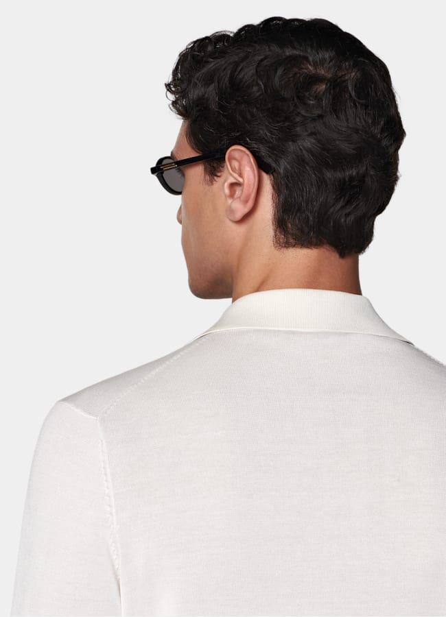SUITSUPPLY Cotton Silk Off-White Long Sleeve Polo Cardigan