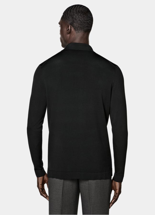 SUITSUPPLY Algodón y seda Cárdigan polo negro de manga larga