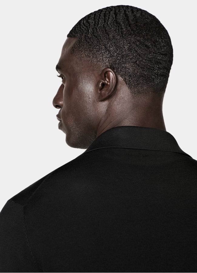 SUITSUPPLY Algodón y seda Cárdigan polo negro de manga larga